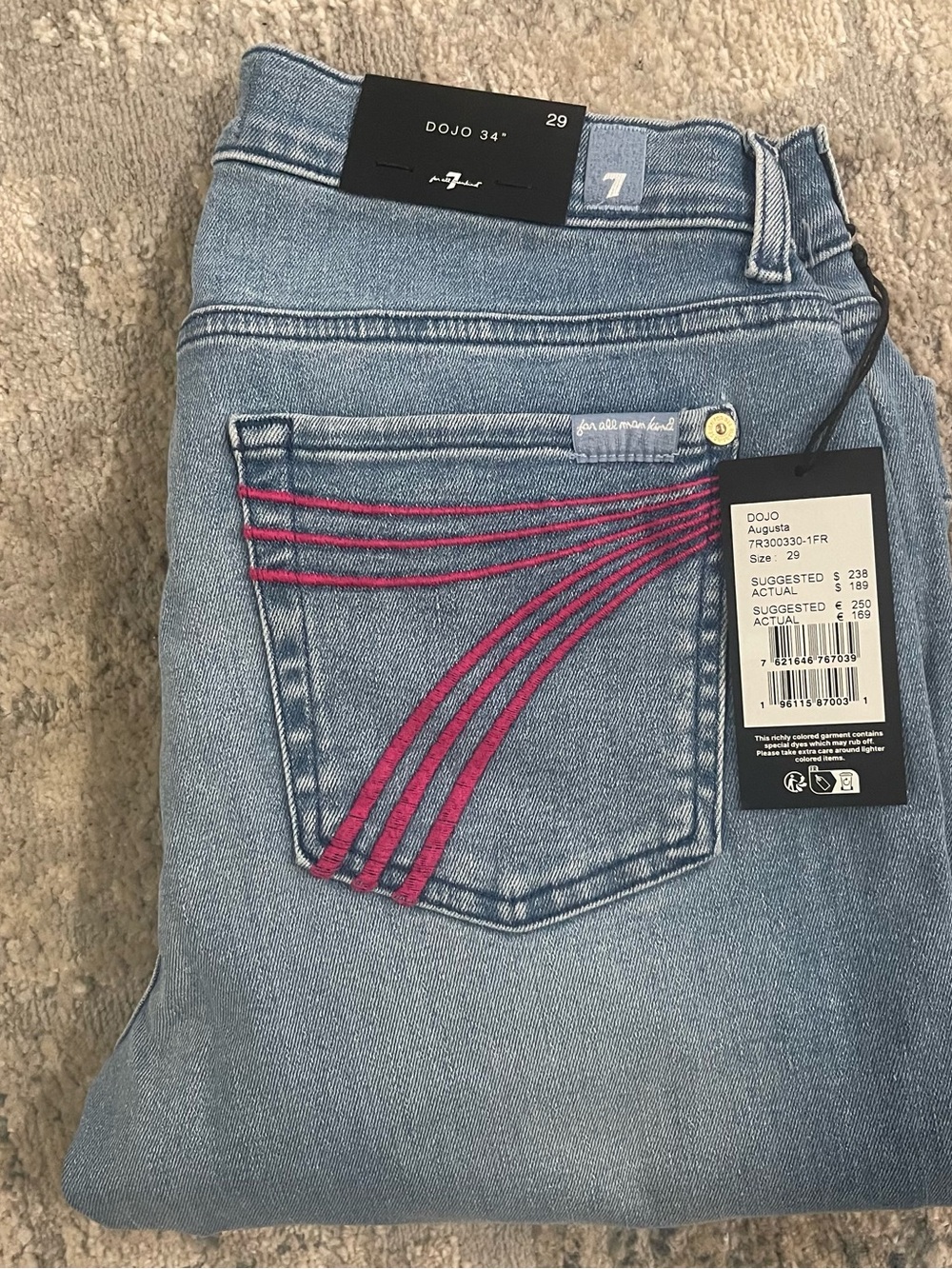 7 For All Mankind Dojo Augusta Pink 7 Pocket